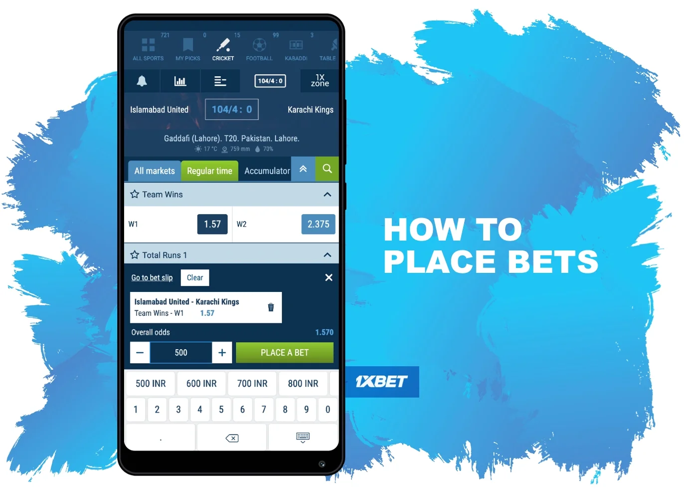Placing a bet in the app