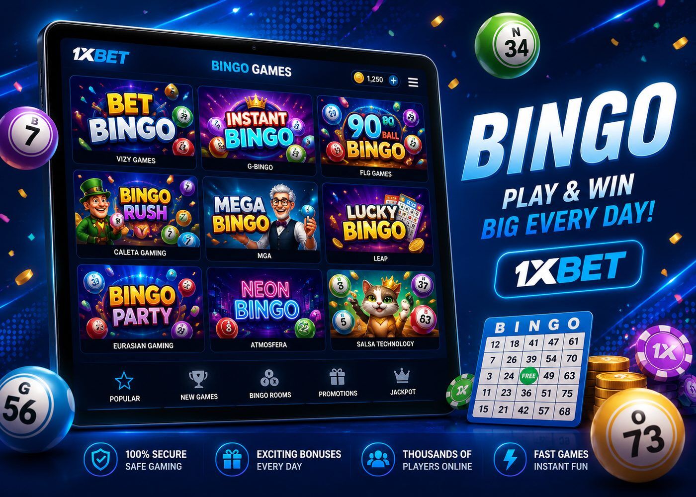 The Bingo section of 1xBet casino features games from renowned software providers