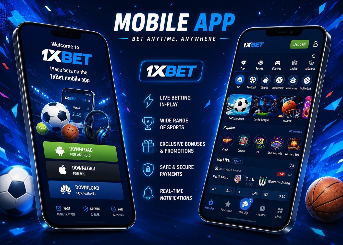 1xBet users can download the mobile app from the official website