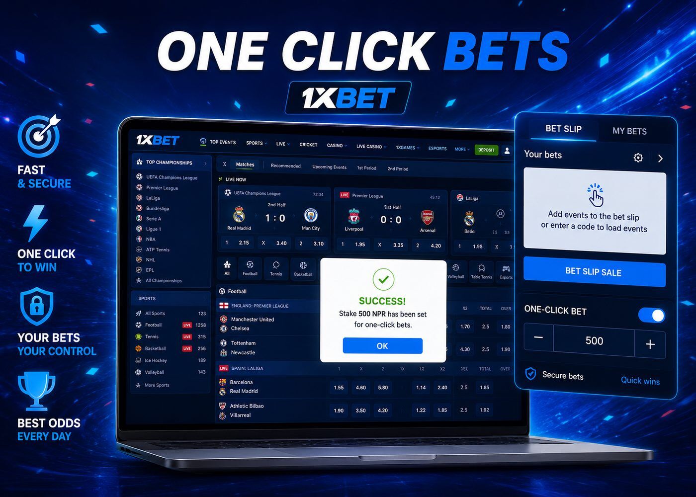 One Click is a 1xBet feature of fast betting